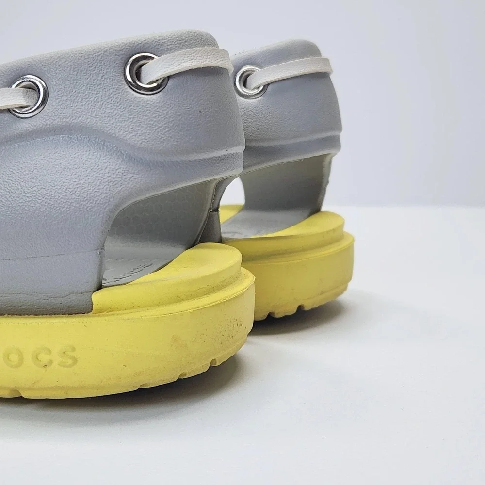 Crocs A-Leigh Boat Shoes Womens Size 7 Gray Yellow Slip On Comfort Flats 14261